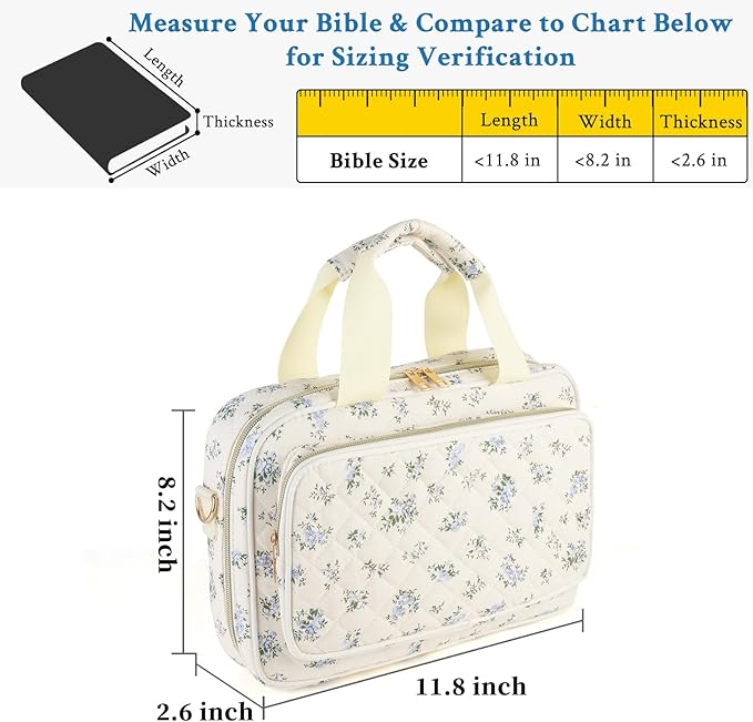 Bible Cover Case for Women, Large Quilted Bible Bag with Bible Study Supplies 5*Sticker & 5*Highlighter & 5*Pen, Stylish Church Bag Journaling Kit, Mothers Day Christian Gifts (Blue-Green Flower)