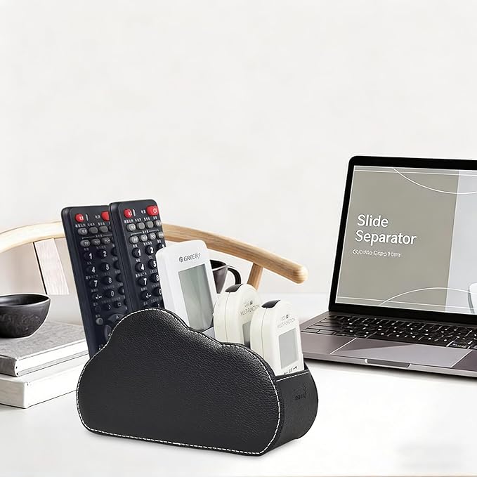 Remote Control Holder - 5 Spacious Compartments TV remote holder Caddy Leather Control Storage Tabletop Desk Organizer for Remote Controller,Office Stationery,Makeup Brush