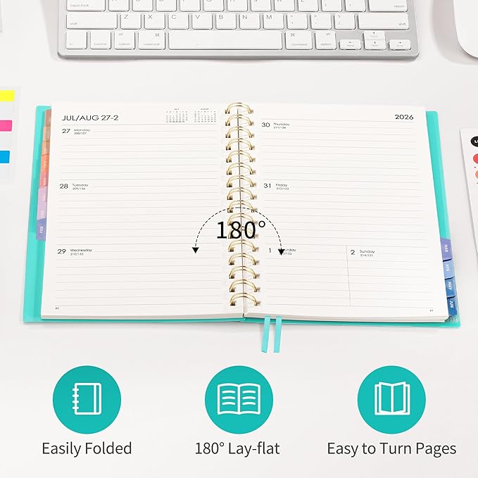 RETTACY Academic Planner 2026-2027, Weekly and Monthly, July 2026 - June 2027, Medium Size (5.7" x 8.3"), Calendar, Agenda, 12-Month Tabs, for Student, Teacher, School (Tiffani Blue)
