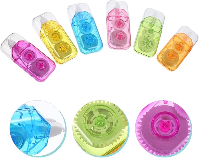 SEWACC 6pcs Mini Portable Correction Tapes for Students, Small Adhesive Writing Corrector, Rainbow Colors, Classroom Study Tools for School and Office Use