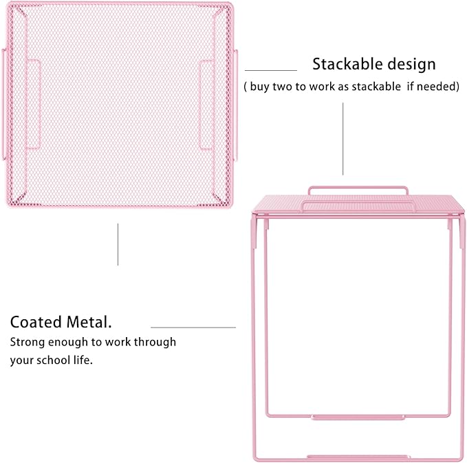 Svartur Locker Shelf with Locker Mirror Magnetic & 2 Magnetic Pen Cups, Locker Organizer for Work, Mesh Metal Locker Accessories Kit for School Locker, Locker Decor Office Supplies, Pink