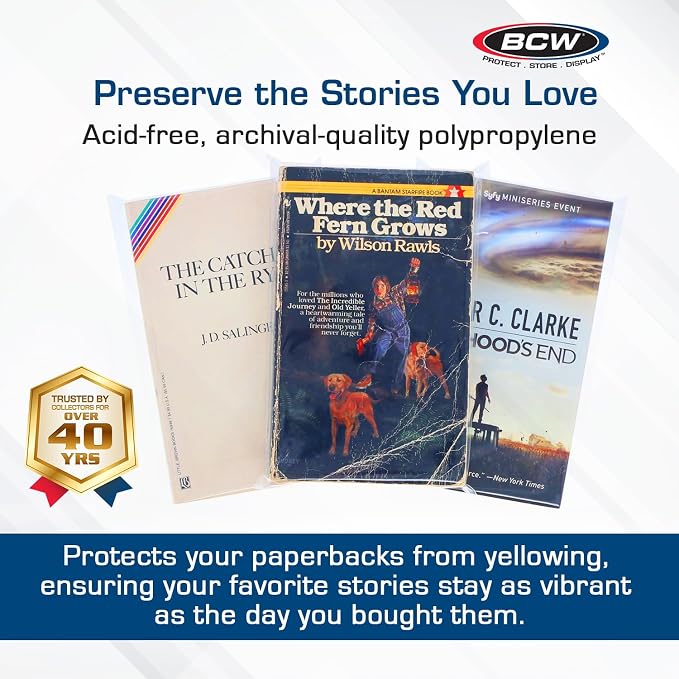 BCW Paperback Book Bags - 200-Pack | 5 x 7 3/8 Inches | Crystal Clear Polypropylene, Acid-Free Protection for Your Pocket Paperbacks | Book Covers for Paperbacks