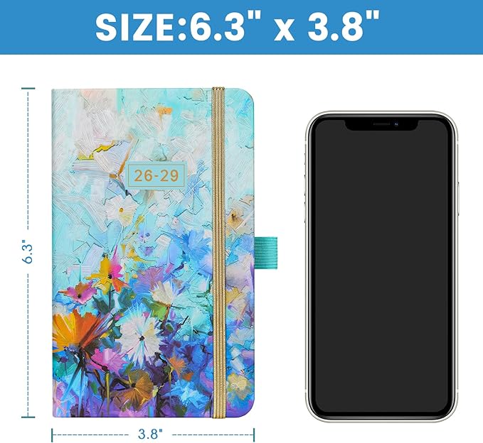 2026-2029 Pocket Planner/Calendar - 3 Year Monthly Planner 2026-2029, July 2026 - June 2029, 6.3" x 3.8", 60 Notes Pages, Inner Pocket, Pen Loop, Elastic Closure, Perfect Organizer for Purse