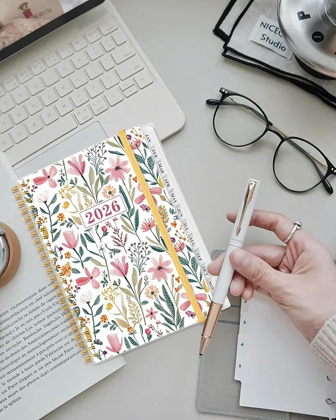 2026 Planner - Weekly and Monthly Planner from Jan 2026 - Dec 2026, Spiral Planning 2026 with 12-Month Tabs, Inner Pocket, 6.25" x 8.5", Leaf-Flwoer