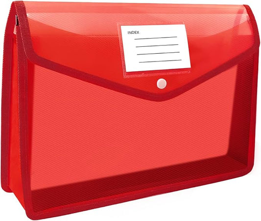 Plastic Expanding File Folder, Folders for Documents, Transparent Envelopes with Elastic Closure, File Folder Organizer Holder, Large Capacity, Fit Letter/A4 Size (Red)