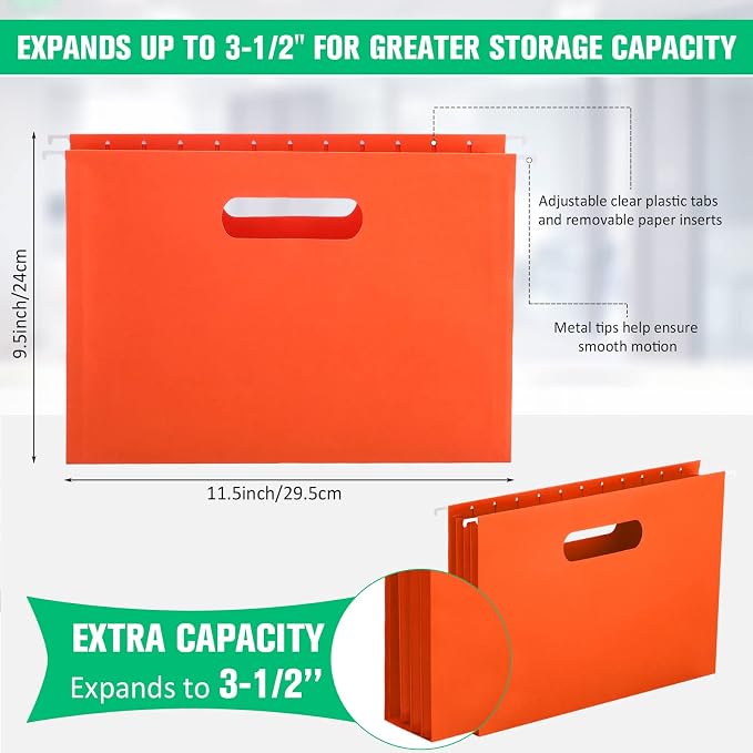 Tinlade 24 Pcs Hanging File Folders with Full Height Gusset Paper A4 Expanding Letter Size Hanging File Folders for Designed for Bulky Files Medical Charts (Stylish Color,Hole Style)