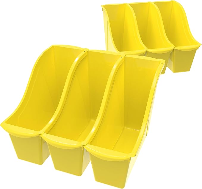 Storex Small Book Bin – Interlocking Plastic Organizer for Home, Office and Classroom, Yellow, 6-Pack (71112C06C)