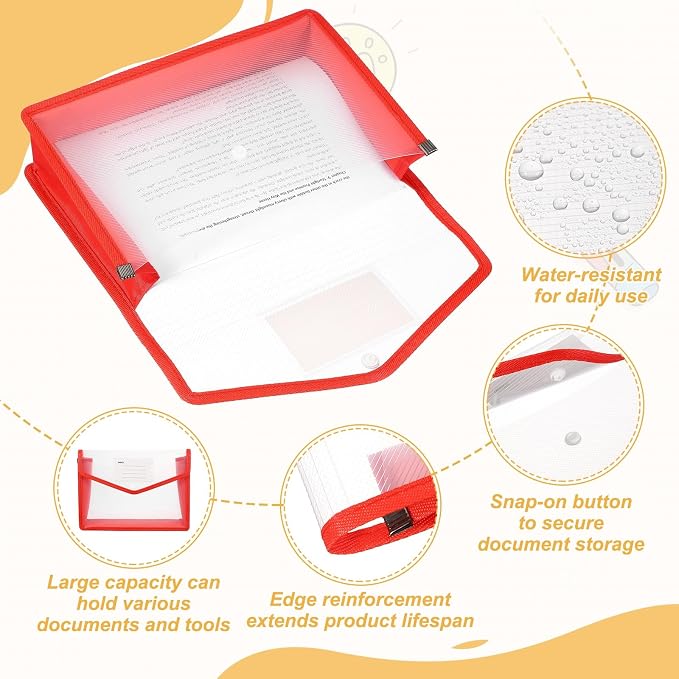 PATIKIL Plastic Expanding File Folders, 2 Pack B5 File Folder Envelopes Letter Size Document Organizer Supplies with Snap Closure for Classroom Office, Red, Horizontal