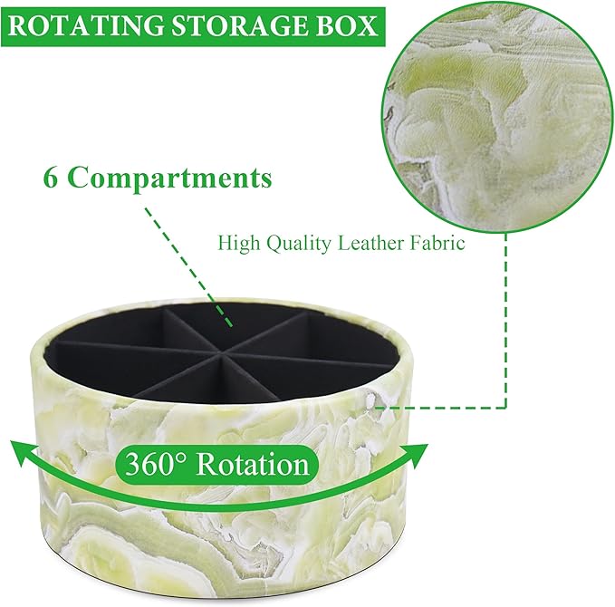 Remote Control Holder, 360°Spinning PU Leather Desk TV Remote Caddy,Desk Storage Box Room Accessories for Controller, Media,Mail,Calculator, Mobile Phone,Pencil(1-Big Marble Jade)