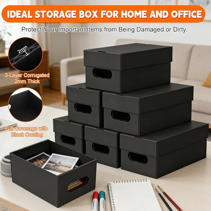 8 Pack A5 Paper Storage Box for 5.5" x 8.5" Half-Letter, 9“ x 6.5“ x 4" Cardboard Photo Organizer with Lid, Index Card Box, Crafts/Arts Storage Containers for Notes, Legal Pads, School/ Art Supplies