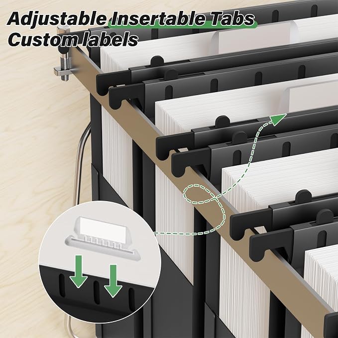 Ansook Plastic Hanging File Folders Letter Size, 6-Pack Hanging File Folder with 1/5-Cut Tabs, Black File Folders Hanging Organizers for Filing Cabinet, Bulky Files & Medical Charts