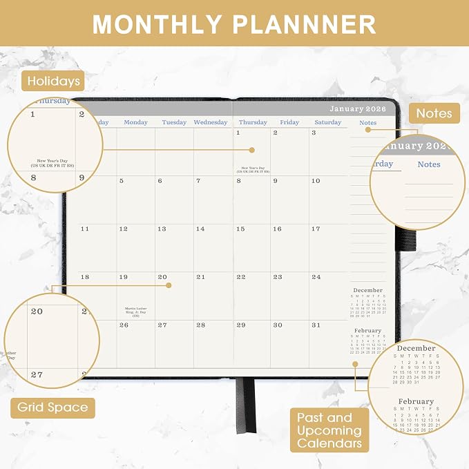 Pocket Planner/Calendar 2026-2028 - 3 Year Monthly Planner 2026-2028, Jan. 2026 - Dec. 2028(36 Months), 6.2" x 3.8", Pocket Planner with 60 Note Pages, Pen Holder, Back Pocket - Black