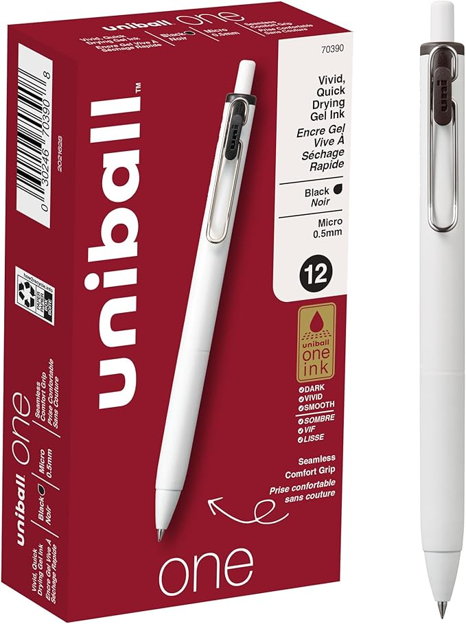 uniball one Retractable Gel Pens, Micro Point (0.5mm), Black Ink, 12 Pack