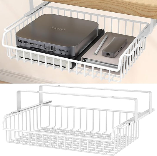 ENONCI Under Desk Drawer, Slide Out Design,No Drill Metal Under Desk Cable Management, Under Table Storage Shelf Tray Basket Under Table Drawer Organizer for Office, Home, Workspace, Cabinet