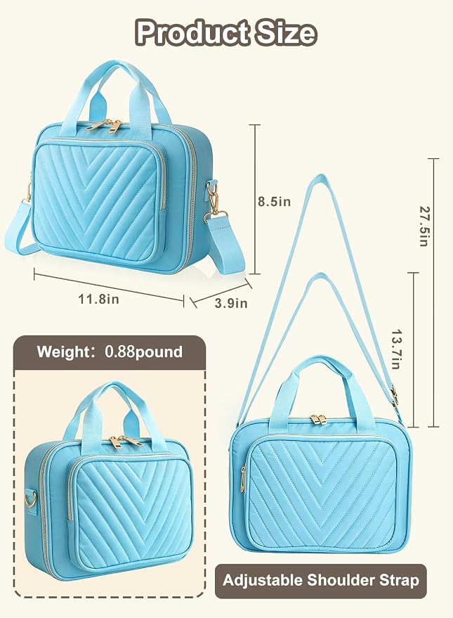 Large Bible Bag with Study Supplies, Womens Bible Cover Journaling Kit w/Highlighters Tabs, Blue Girls Bible Case, Quilted Ladies Book Travel Case w/Shoulder Strap, Christian Gifts for Teen