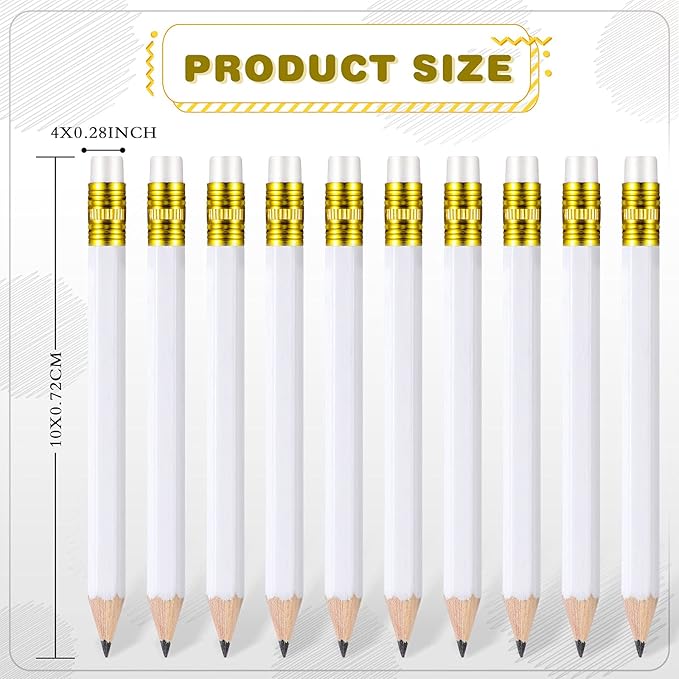 Zonon 72 Pcs 4 Inch White Golf Pencils Small Mini Half Pencils with Eraser Wedding Pre Sharpened Hexagon 2 Short HB Gifts for Bridal Shower Office Writing Drawing Gift(White)