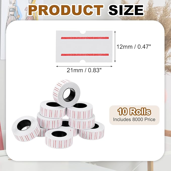PATIKIL Pricing Labels, 10 Rolls 8000 Price Price Gun Labels Self-Adhesive Rectangular Puzzle Shape Marker Tag Stickers for Date Gun, White-Red
