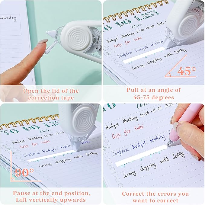 Temiary 4 Pcs White Correction Tape with Dispenser, Smooth Quick Dry Pull Out Tapes for Instant Corrections, 49.2 Ft Easy to Use Tear-Resistant Applicator for Office Note Taking, Journaling (White)