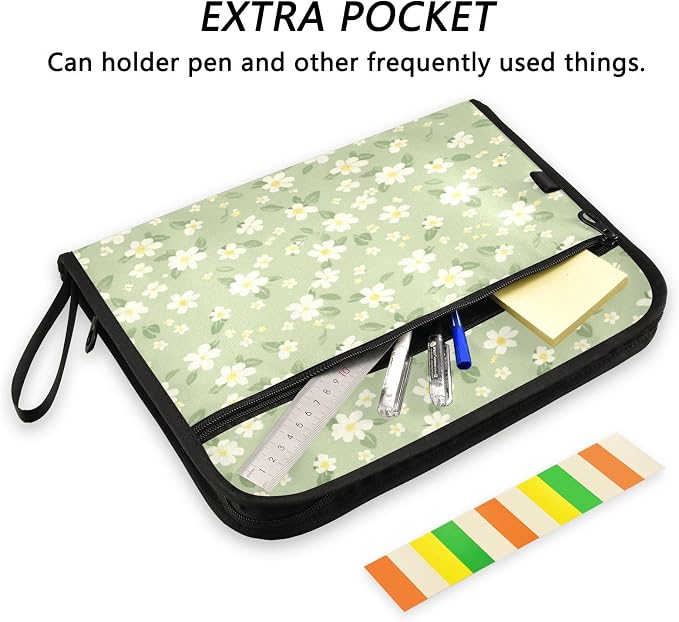 Pale Green and Yellow Flowers Accordion File Organizer Expanding Document Folder with 13 Pockets Portable File Folder for A4 Letter Size
