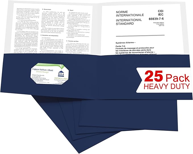 Zzrywuty 25 Packs Paper Blue Folders with Pockets for Students,Businessmen and Office Workers,Letter Size,Two Pocket Folders with Card Slot for Office,Business,School Supplies