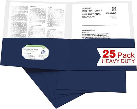 Zzrywuty 25 Packs Paper Blue Folders with Pockets for Students,Businessmen and Office Workers,Letter Size,Two Pocket Folders with Card Slot for Office,Business,School Supplies