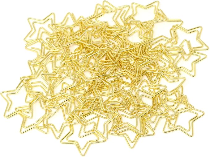 yueton 50PCS Golden Star Shape Paper Clips Cute Five Pointed Star Paper Clips Funny Bookmarks Clips for Office Supplies Household Wedding Decoration