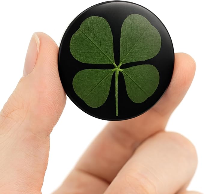 Real Four Leaf Clover Black Pocket Token - Lucky Token, U.S Half Dollar Coin Sized - Genuine 4 Leaf Clover Good Luck Charm - Perfect as Good Luck Gifts