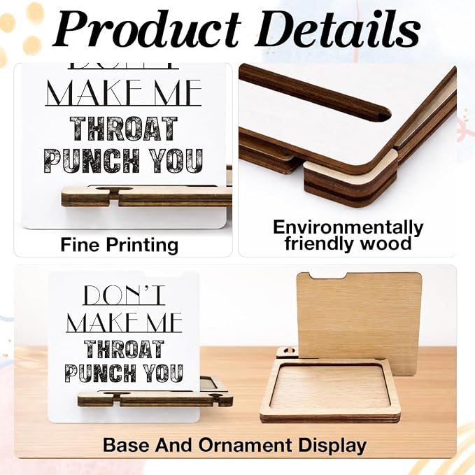 Funny Office Gifts for Friend Coworker - Multi-functional Desk Organizer - Humorous Office Throat Punch You Wood Sign for Office Desk Shelf Decor