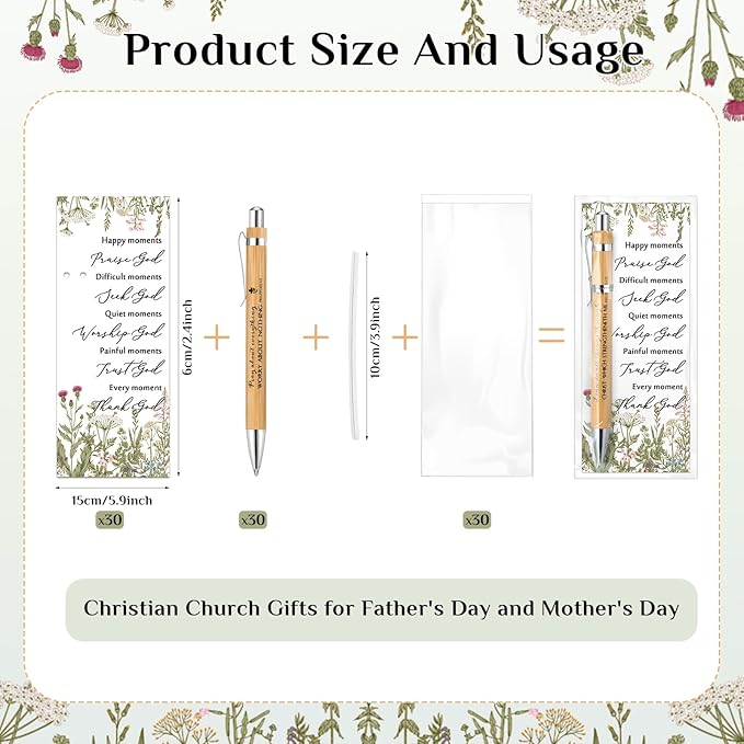 10 Set Christian Religious Gifts Bulk Include Bible Verse Pens and Inspirational Bookmarks Scripture Quote Bible Study Group Church Gifts for Christian Graduation Mother's Day Pastor (Bamboo)