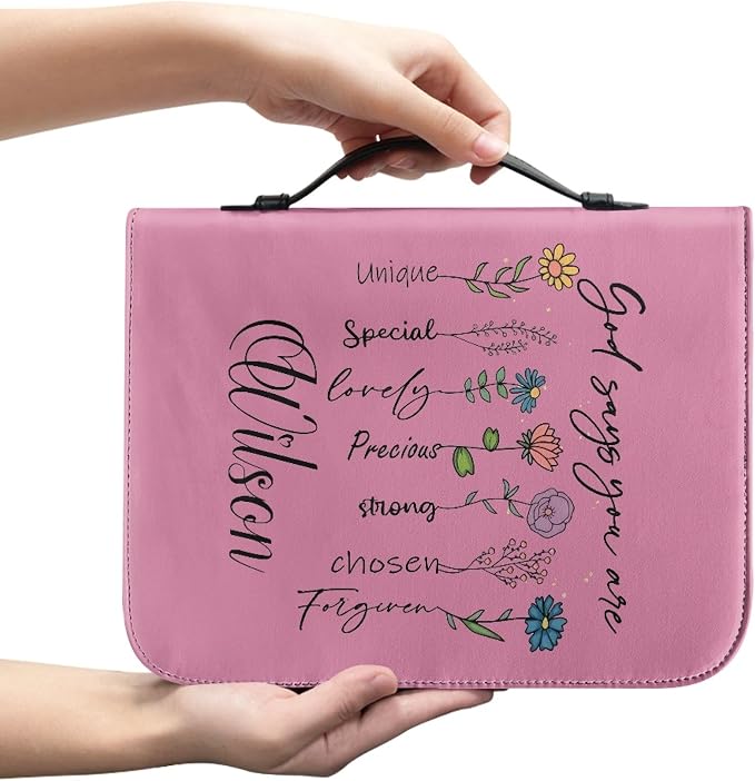Personalized Bible Cover with Flowers, Custom Bible Cover Case for Women Girls, Large Capacity Scripture Bag with Handle