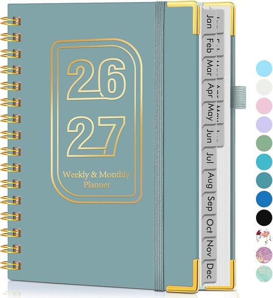 Planner 2026-2027, 18 Months Weekly and Monthly Hardcover Planner, January 2026 - June 2027, 5.75" x 8.38" A5 Daily Calendar Planner Book with Tabs, Spiral Yearly Agenda Organizer Notebook for School Work Home, Blue
