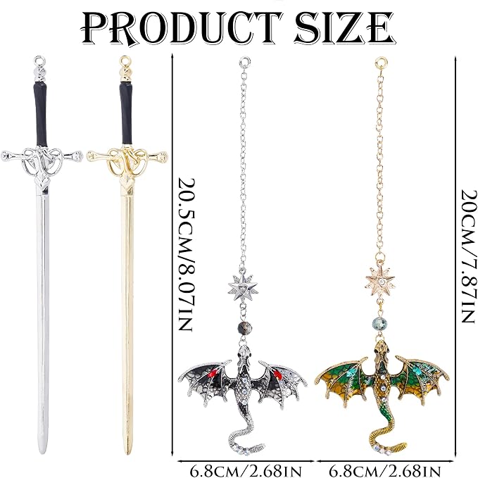 Sword Dragon Metal Bookmarks - 2 PCs Fantasy Book Marks Gifts for Reading Cool Black Green Page Makers Merch for Men Boys Kids Novel Fans Lovers Readers Bookish Birthday School Accessories
