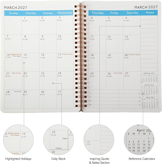 2026-2027 Monthly Planner-A5 Size Calendar Planner -Thick 120g Paper | Hard Cover with Elastic Band and Inner Pocket |Planner For Women,Men |Perfect for Office Home School Supplies & Personal Organizer (Burgundy)