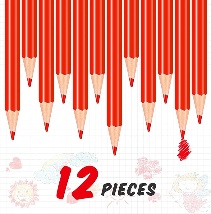 Chinco 12 Pieces HB Erasable Pencils Pre Sharpened Wooden Pencils with Eraser Correcting for Writing Drawing and Checking(Red)