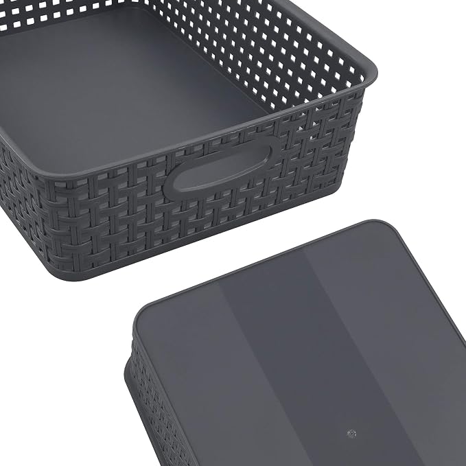 Idotry 4 Packs Plastic Paper Storage Basket, Gray