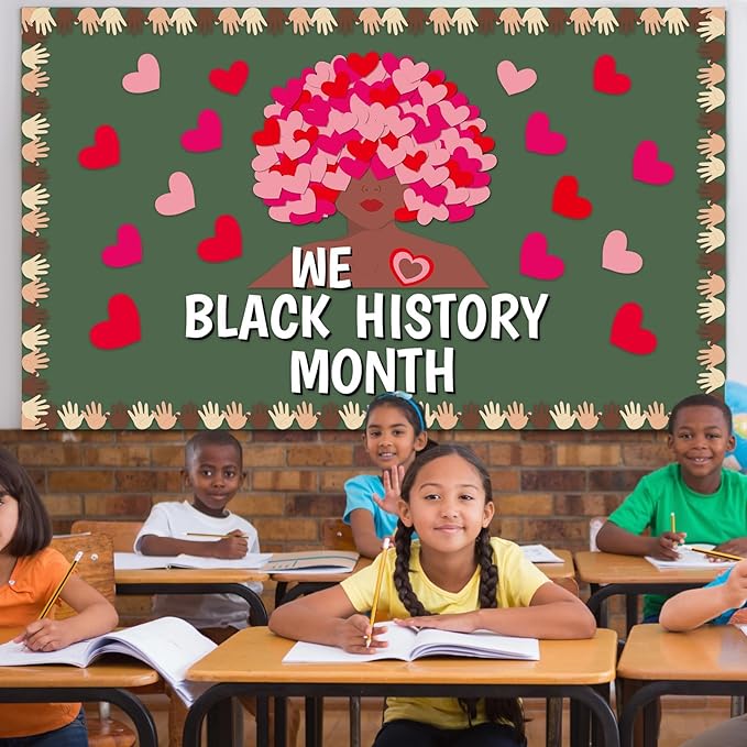 gisgfim Black History Month Bulletin Board Set Decorations We Love Black History Month Classroom Decor February Pink Red Heart Cutouts for Valentine's Day Wall Door Decor School Home Supplies
