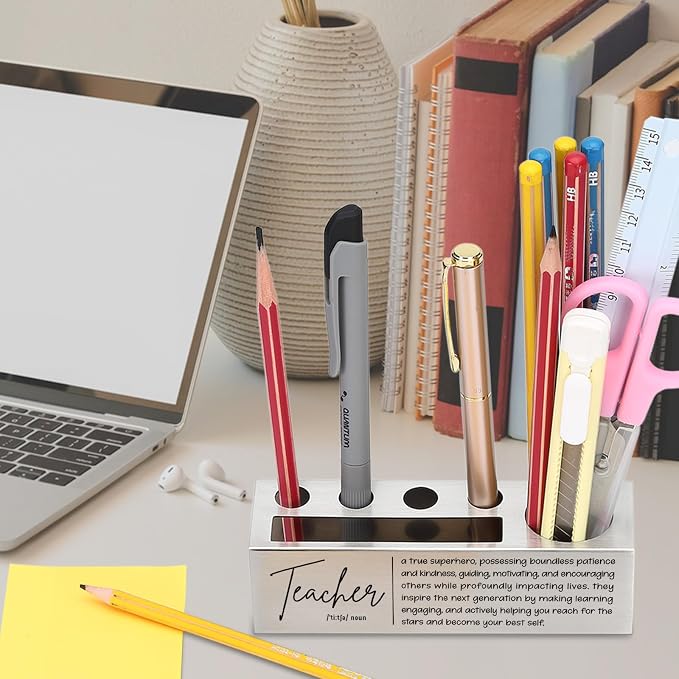 Teacher Desk Pencil Holder Inspirational Gift for Teachers Motivational Office Decor for Educators Unique Pen and Pencil Organizer for Classroom EDP86