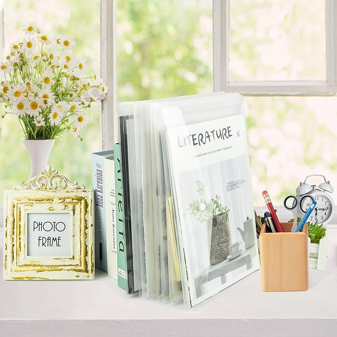 NACHLYNN 48pcs Plastic Envelopes Poly Envelopes with Snap Closure A4 Size Clear Document File Folders Organizers Clear Envelope for School Office Supplies
