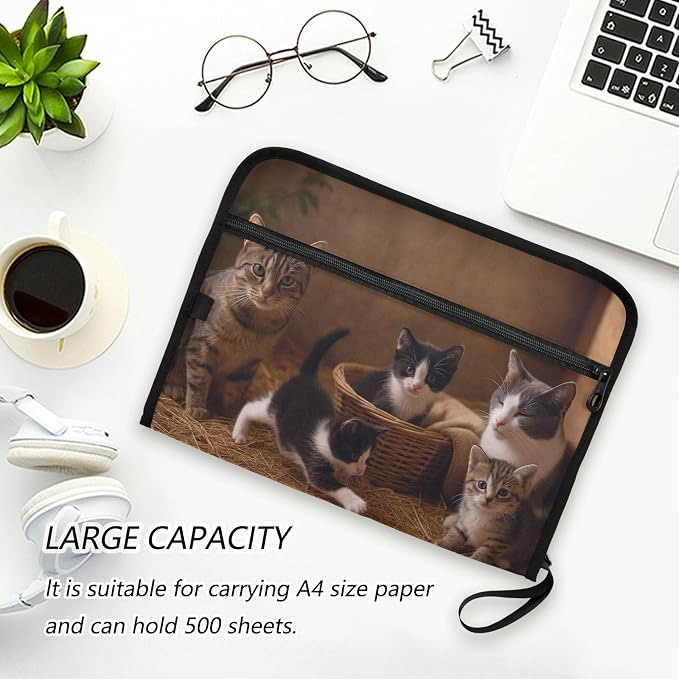 Cat Family Expanding Accordion File Folder with 13 Pockets and Zipper Closure