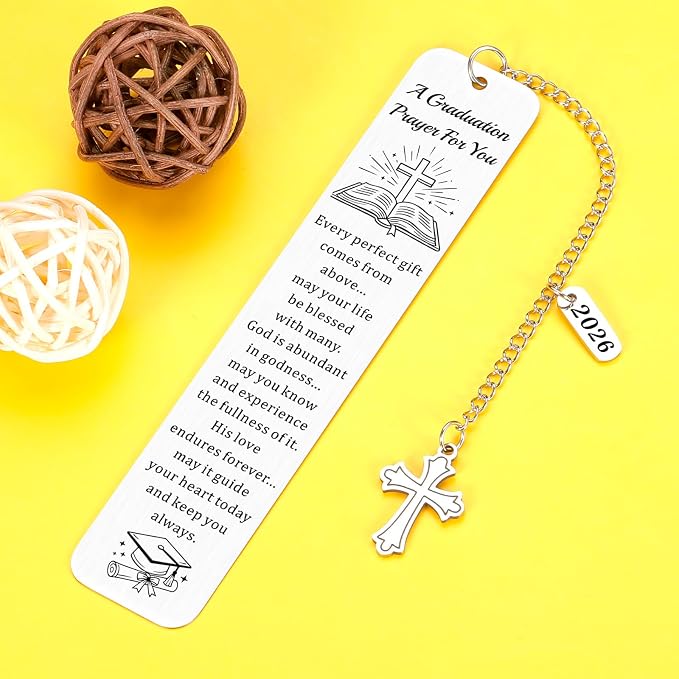 Christian Graduation Bookmark with Prayer, Faith-Based Congratulations Greeting, Religious Graduation Gift for Him or Her, Inspirational Bible Blessing Verse, 2026 Graduation Senior Bookmarks