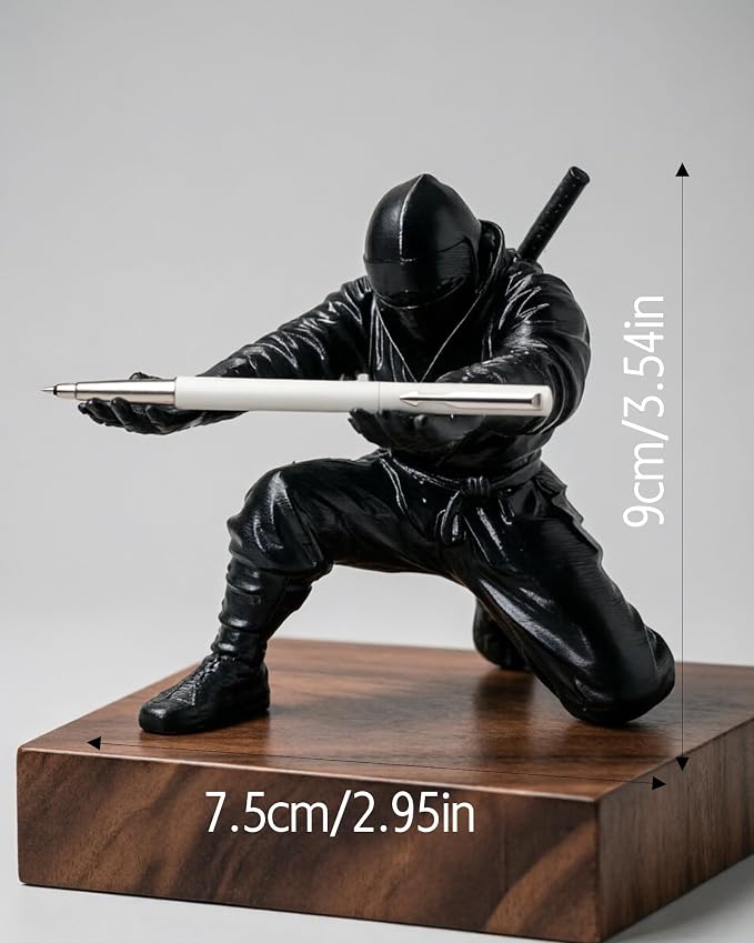 Ninja Pen Holder, 3D Printed Single Pencil Holder Display Stand, Cool Desk Organizers and Decor for Men, Birthday Gift, Father's Day, Office, Home (Black)