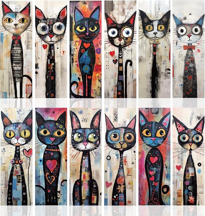Whimsical Cat Bookmarks Gifts – 60 PCS Cute and Funny Paper Bulk Book Marks Gift for Women Men, Paper Bookmarks for Readers and Book Lovers, 12 Designs × 5, Double-Sided Laminated