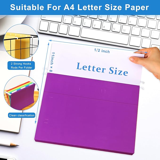 30 Pack Hanging File Folders Letter Size, Colored Hanging Folders with 1/5-Cut Adjustable Tab, Extra Capacity Hanging File Folders, 1 Inch Expansion, Perfect Office, Home, Classroom Supplies