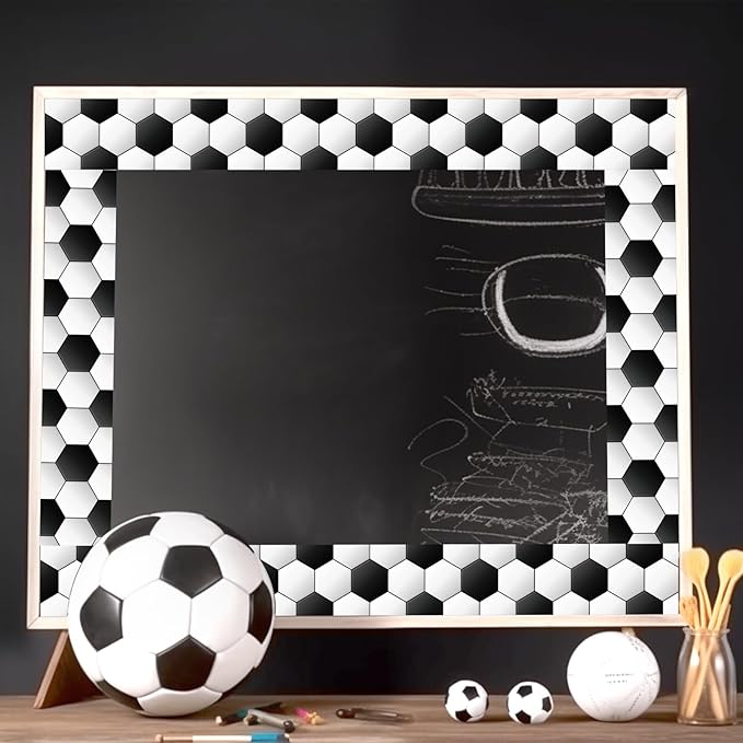 Whaline 32.8 Ft Soccer Bulletin Board Borders 3D Black White Soccer Die-Cut Board Trim for Sport Party Back to School Classroom Office Chalkboard Decoration
