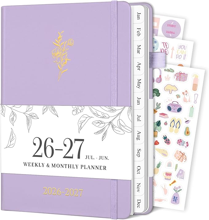 Planner 2026-2027, Weekly and Monthly Planner with Tabs from Jul 2026 - Jun 2027, A5 Hardcover Academic Calendar with Date for School & Office Schedule, 5.8" x 8.3", Purple