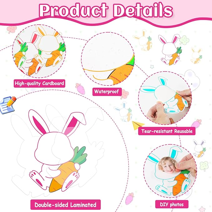 60pcs Easter Bunny Theme Cutouts Easter Bulletin Board Decorations Spring Rabbit Paper Cut-Outs Classroom Decor for Boys Girls Classroom DIY Craft Photo Kindergarten Preschool Wall Door Supplies