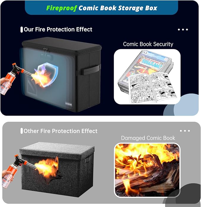 Graded Comic Book Storage for 30 Comics, Fireproof & Water-Resistant & Moistureproof Stackable CGC Comic Book Box with Label Window and Lock, Comic Book Case with Internal Triple Dividers