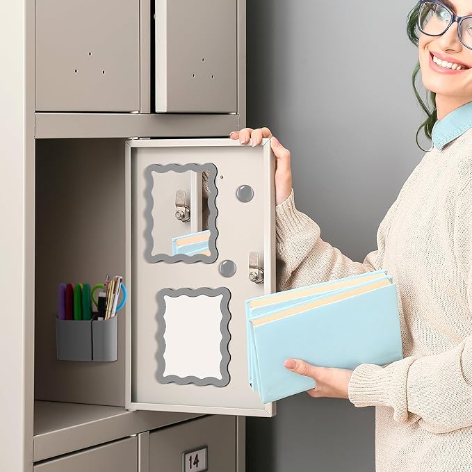 Jingmore Scalloped Magnetic Locker Accessories Kit Gray Back to School Essentials 6 Pieces Includes Whiteboard Mirror and Organizing Supplies Cute Locker Organizer Decoration for School