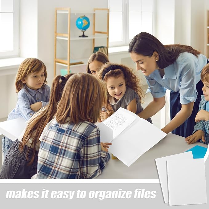 Gueevin 72 Pack Plastic Folder with Pockets, 2 Pocket Folders, Plastic Glossy Folders Fit Letter Size Paper, Heavy Duty Durable File Folder with Business Card for Home Office School (White)