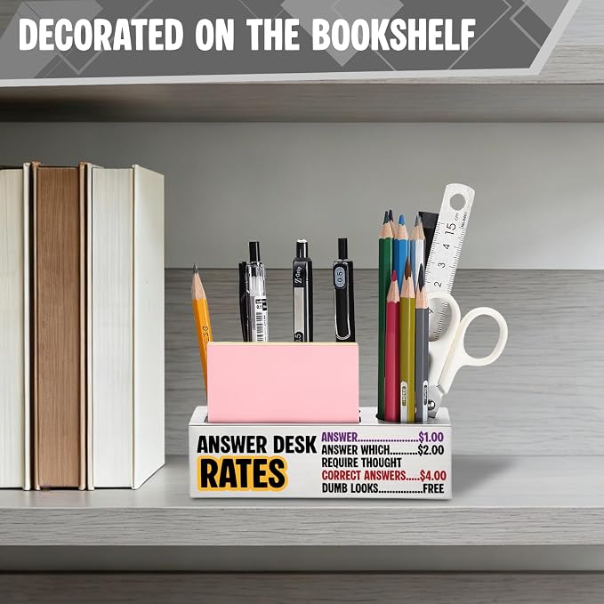 FOKCBOCM Funny Office Pen Holder with Answer Desk Rates Design, Stainless Steel Organizer Gift for Coworker, Sarcastic Workplace Humor Desk Decor, Rule Style Accessory-DS128
